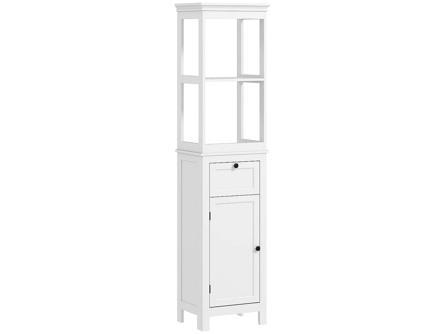 Ralo Tall Slim Bathroom Storage Cabinet White Slim MDF Unit with Open Shelves Drawer and Soft Close Doors