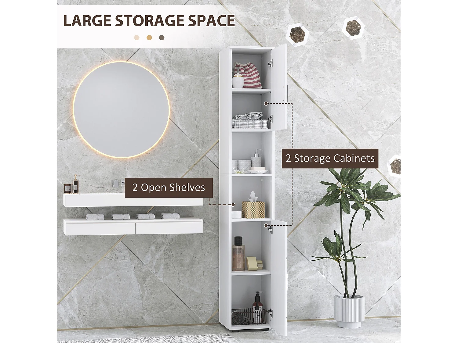 Dohifa Tall Bathroom Storage Cabinet White Embossed Front Adjustable Shelves