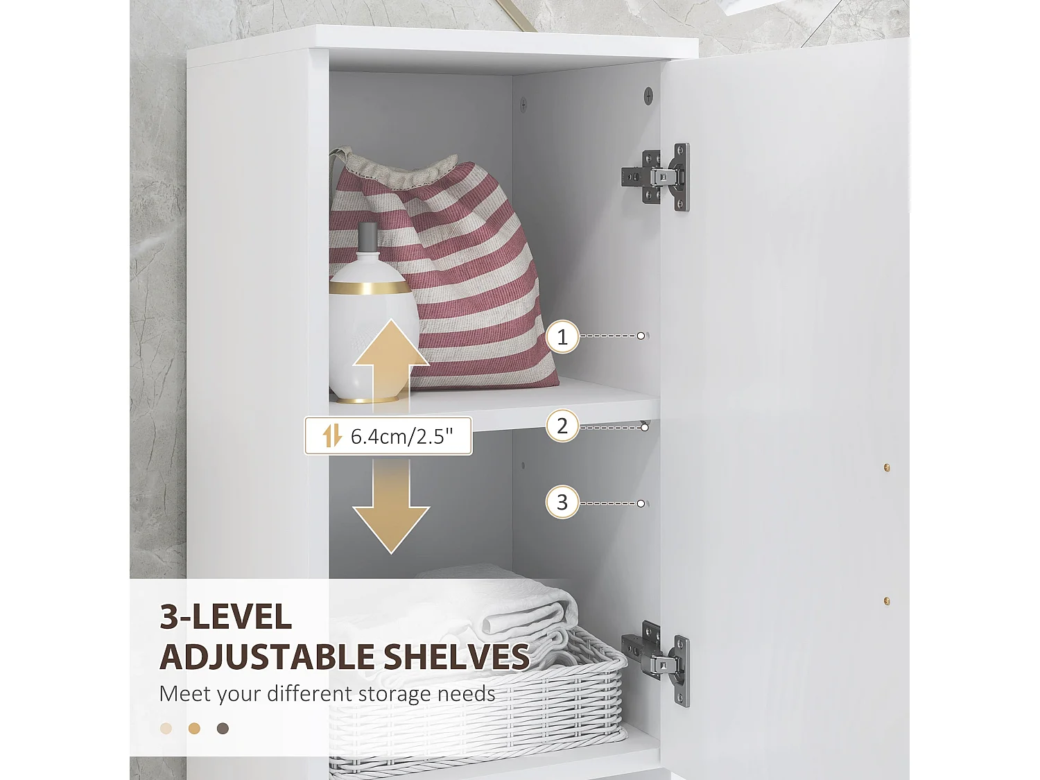 Dohifa Tall Bathroom Storage Cabinet White Embossed Front Adjustable Shelves
