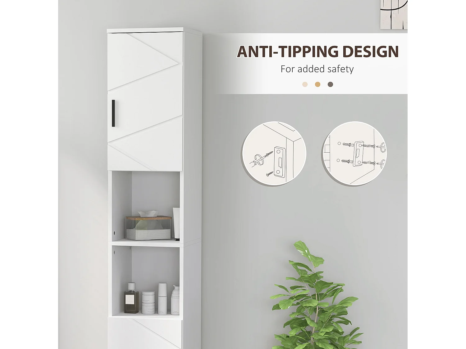 Dohifa Tall Bathroom Storage Cabinet White Embossed Front Adjustable Shelves