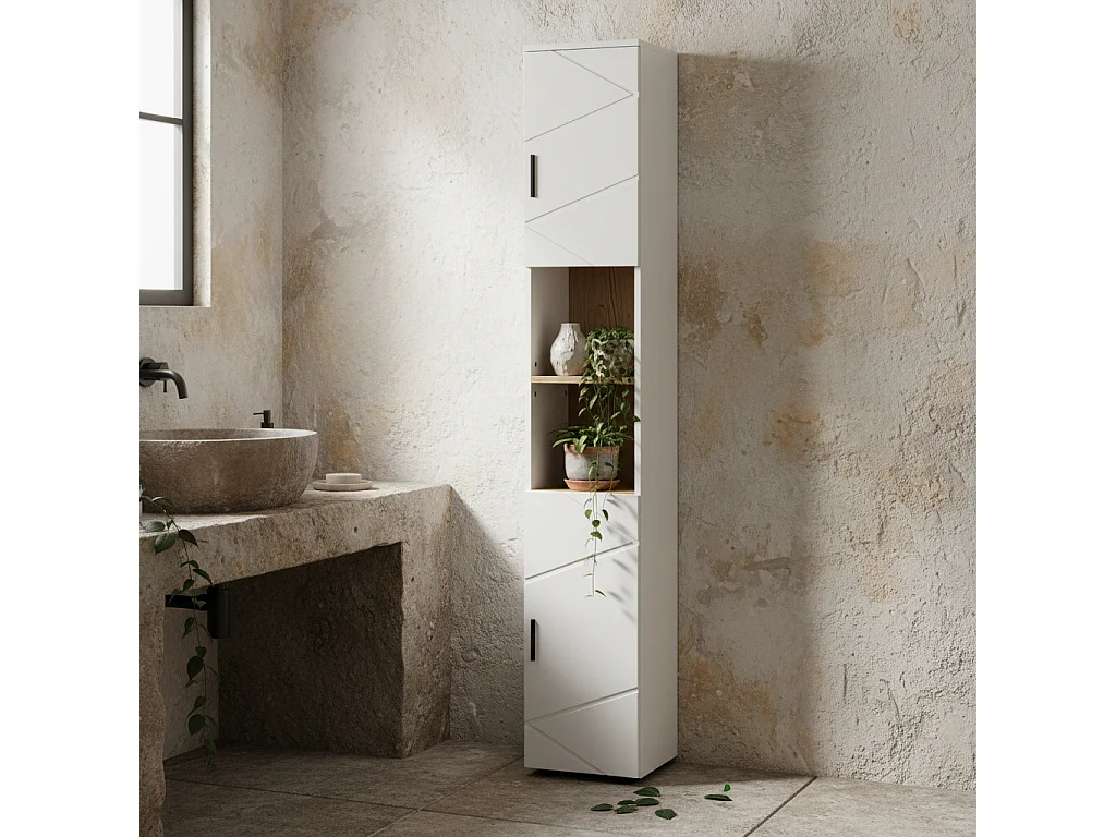 Dohifa Tall Bathroom Storage Cabinet White Embossed Front Adjustable Shelves