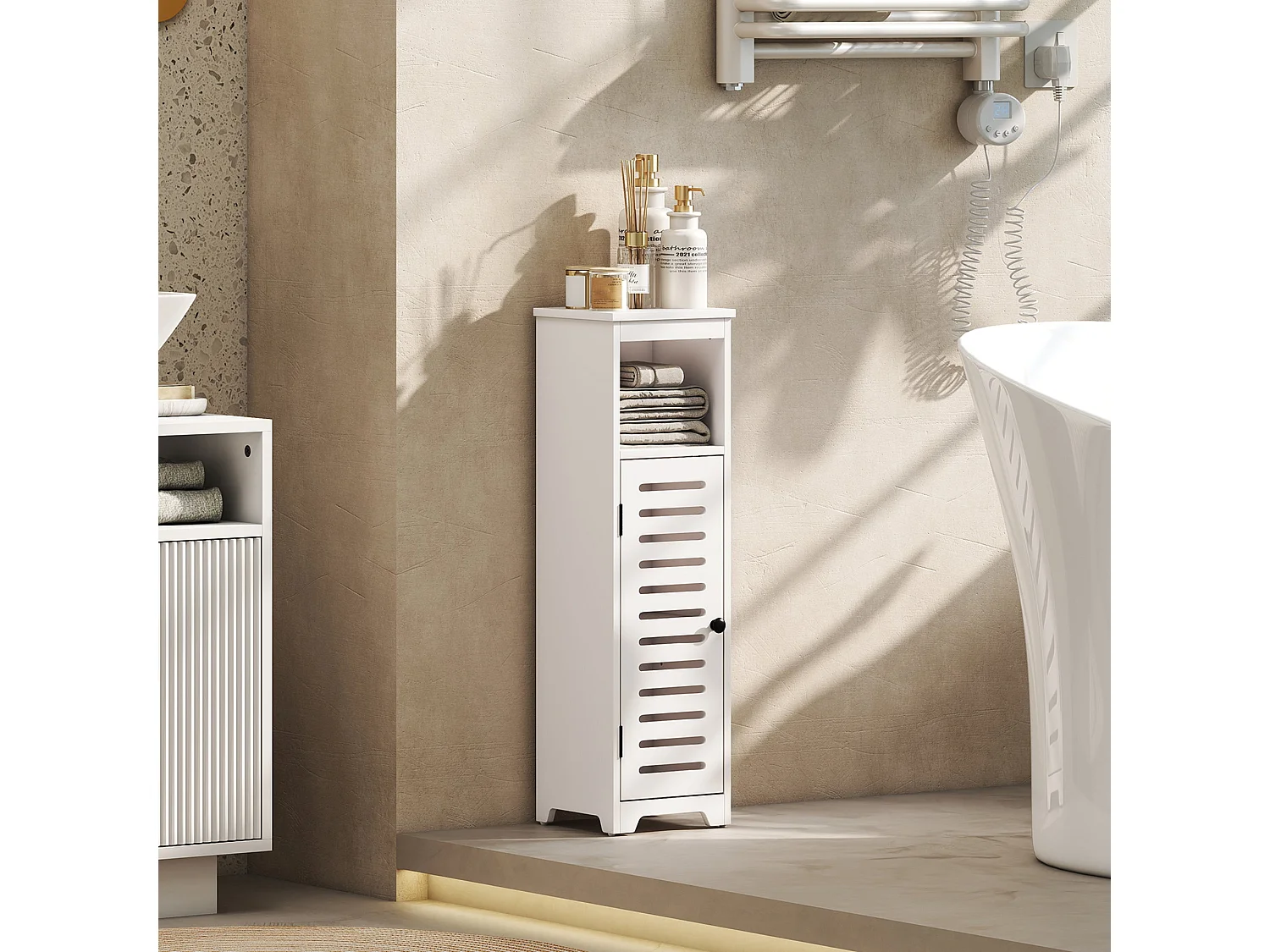 Nanova Compact Bathroom Floor Cabinet with Louvered Door and Adjustable Shelf White 22 x 20 x 75cm