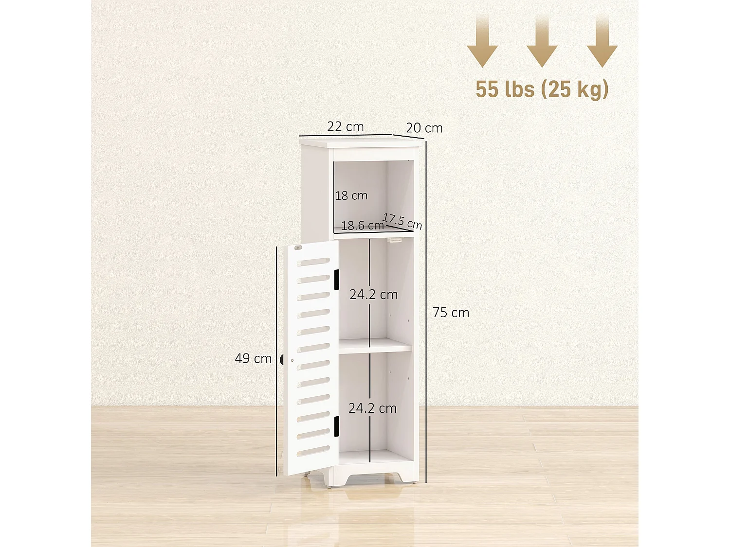 Nanova Compact Bathroom Floor Cabinet with Louvered Door and Adjustable Shelf White 22 x 20 x 75cm