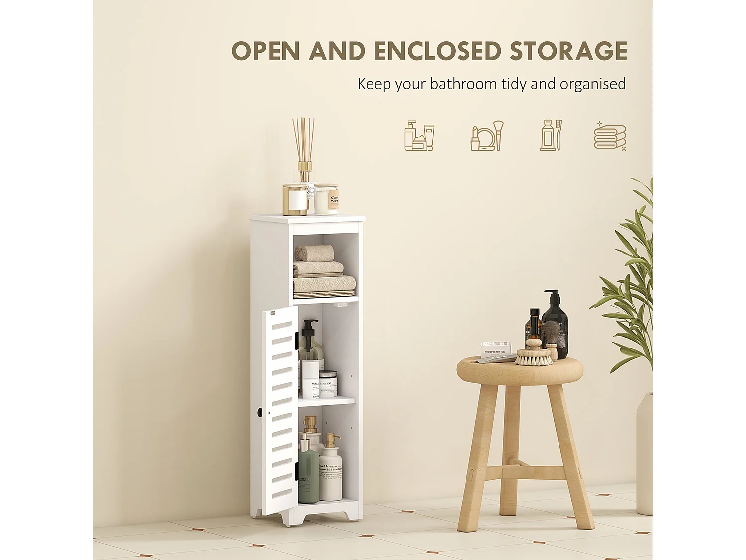 Nanova Compact Bathroom Floor Cabinet with Louvered Door and Adjustable Shelf White 22 x 20 x 75cm