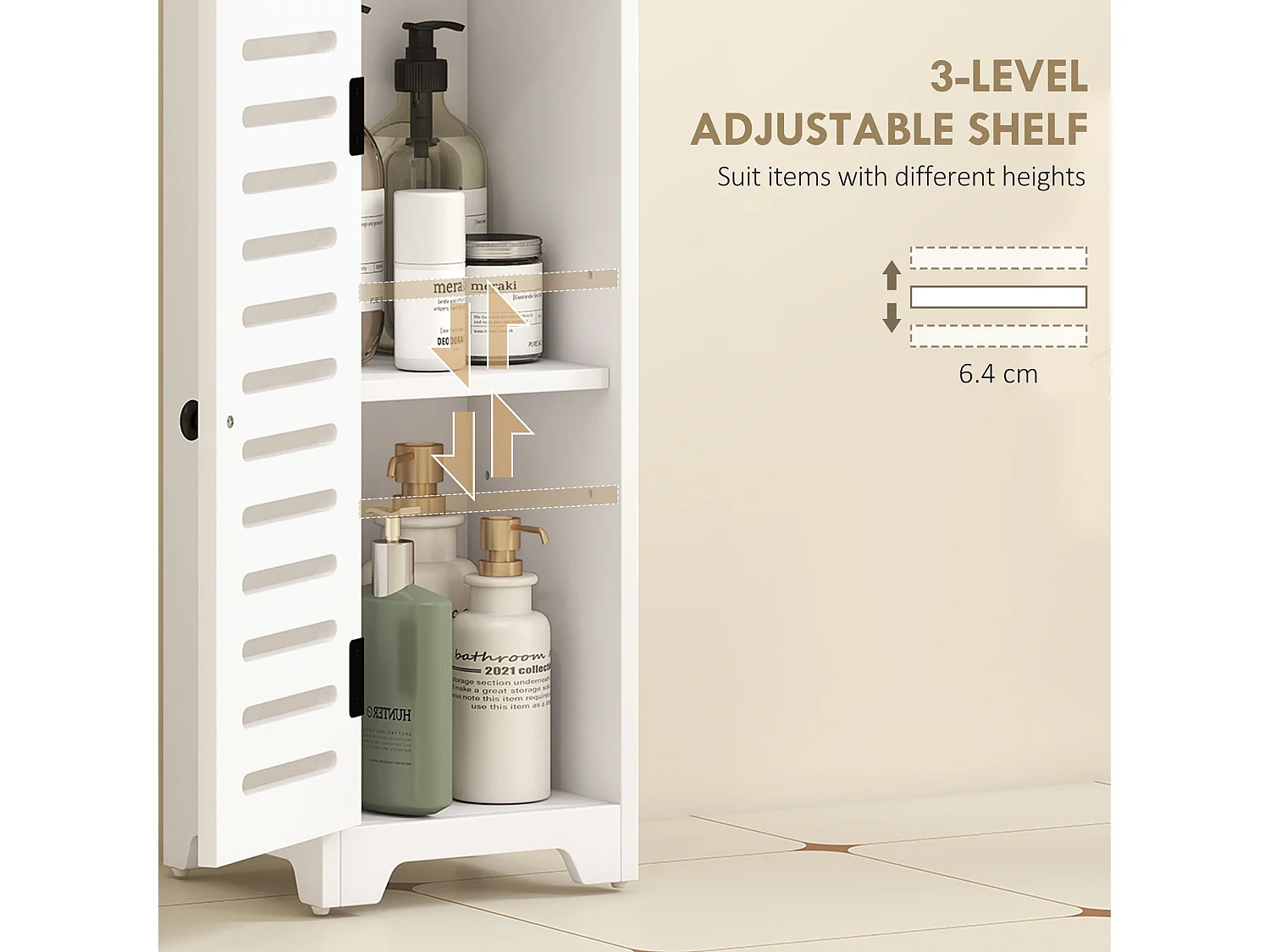 Nanova Compact Bathroom Floor Cabinet with Louvered Door and Adjustable Shelf White 22 x 20 x 75cm