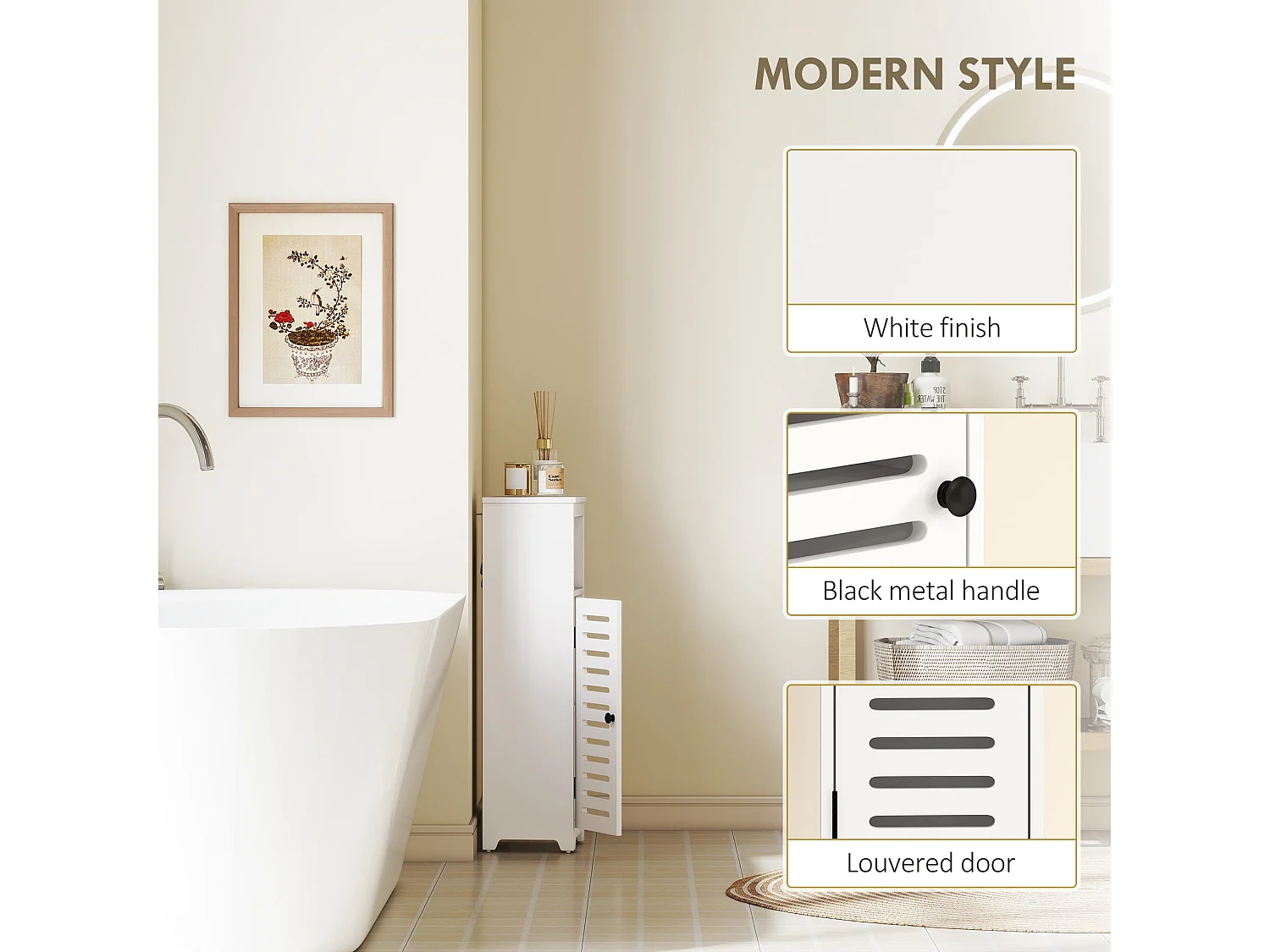 Nanova Compact Bathroom Floor Cabinet with Louvered Door and Adjustable Shelf White 22 x 20 x 75cm