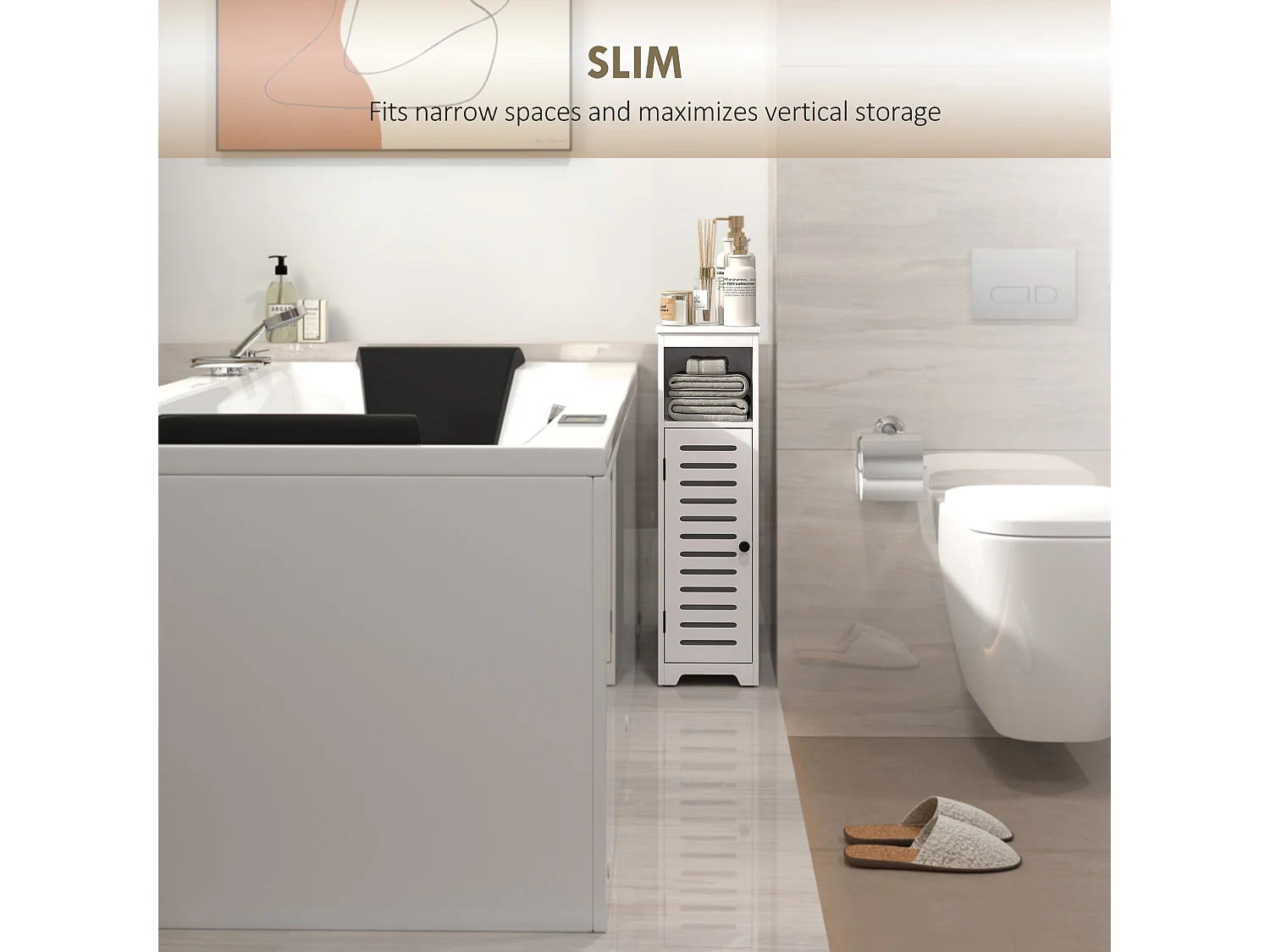 Nanova Compact Bathroom Floor Cabinet with Louvered Door and Adjustable Shelf White 22 x 20 x 75cm