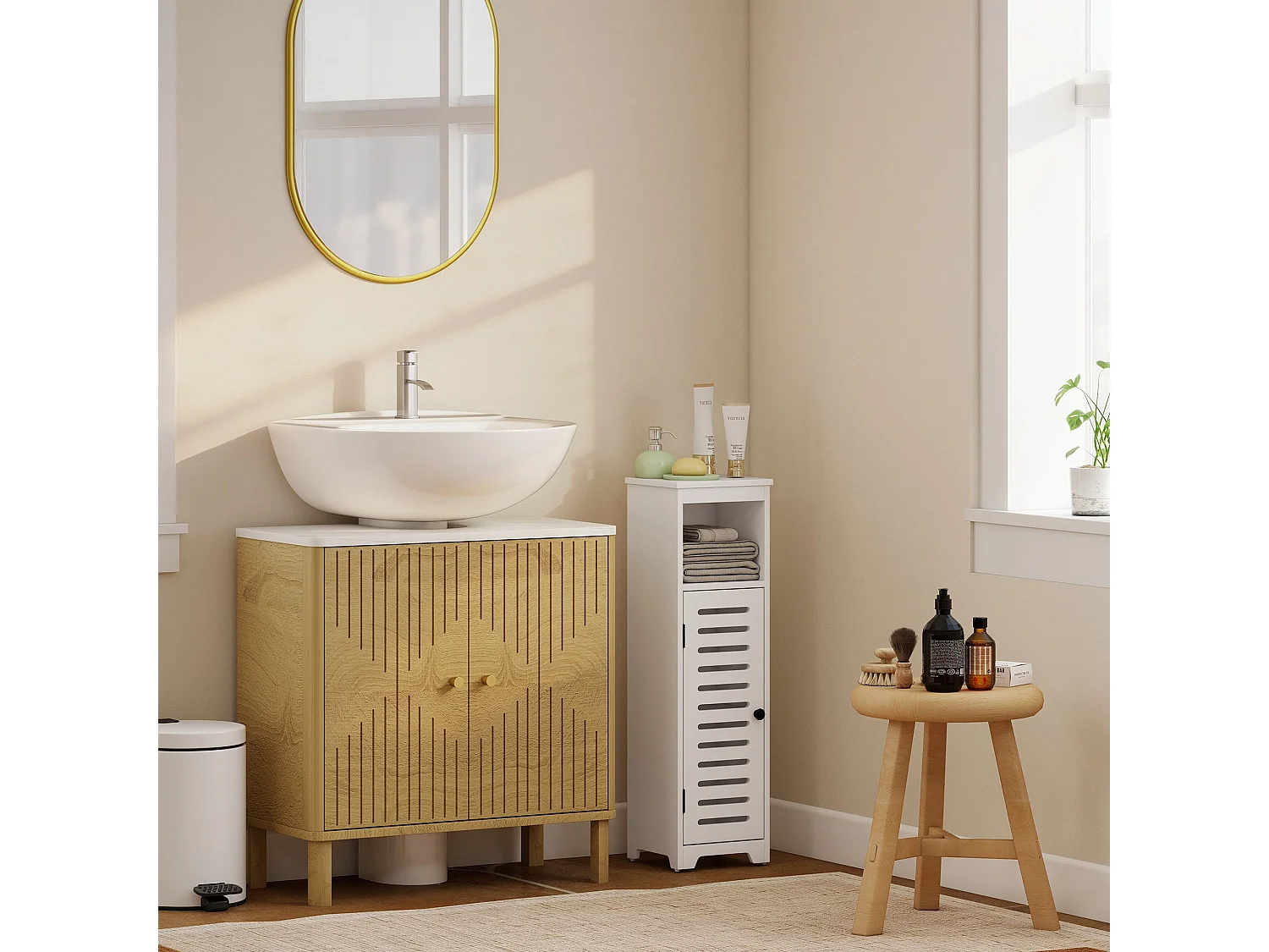 Nanova Compact Bathroom Floor Cabinet with Louvered Door and Adjustable Shelf White 22 x 20 x 75cm