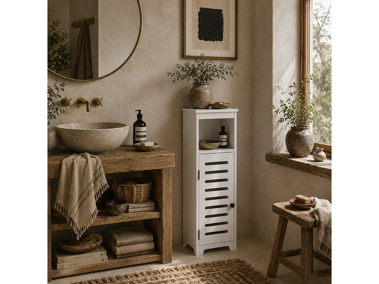 Nanova Compact Bathroom Floor Cabinet with Louvered Door and Adjustable Shelf White 22 x 20 x 75cm