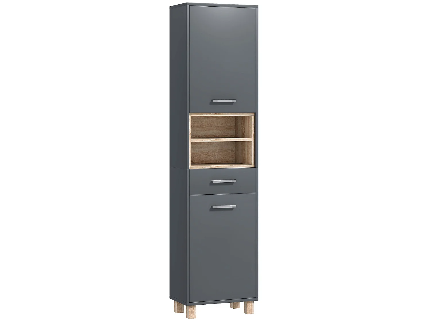Suna Tall Bathroom Cabinet Matte Grey Moisture Resistant MDF Wood Effect Shelves