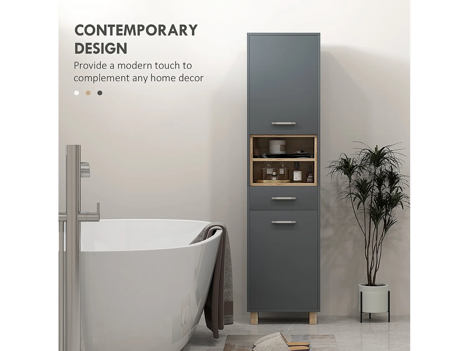 Suna Tall Bathroom Cabinet Matte Grey Moisture Resistant MDF Wood Effect Shelves