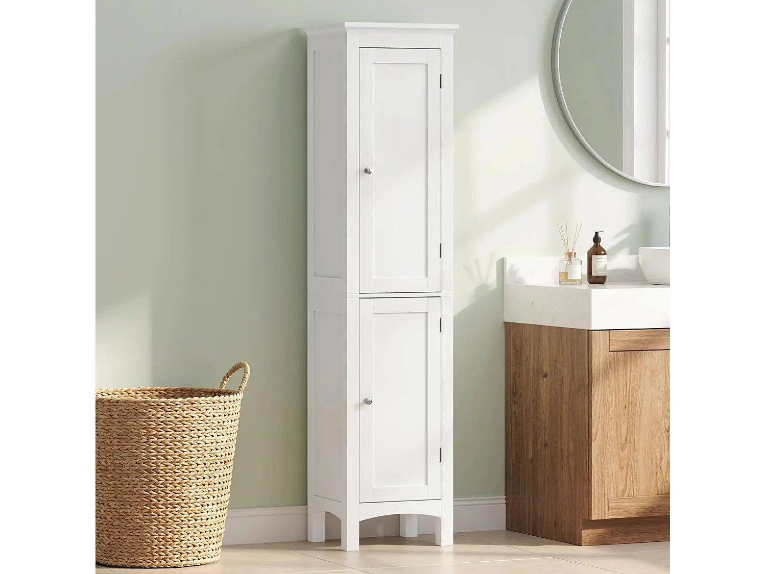 Barila 160cm Slim Tall Bathroom Storage Cabinet White