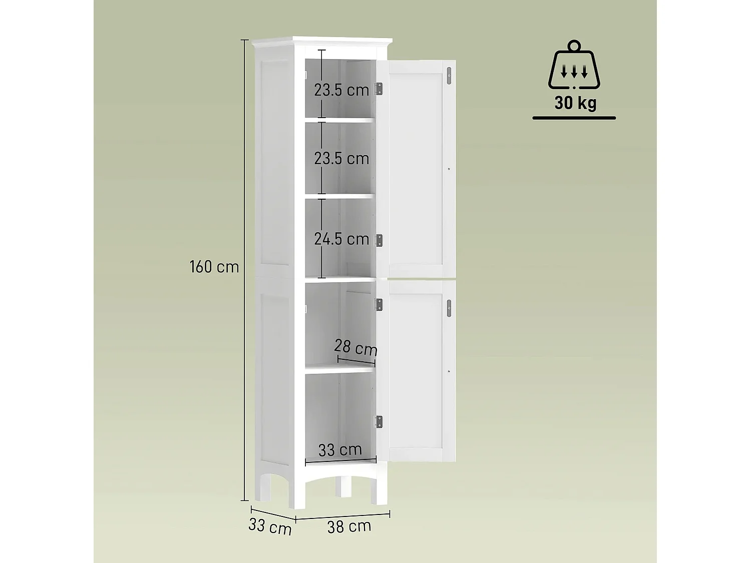Barila 160cm Slim Tall Bathroom Storage Cabinet White