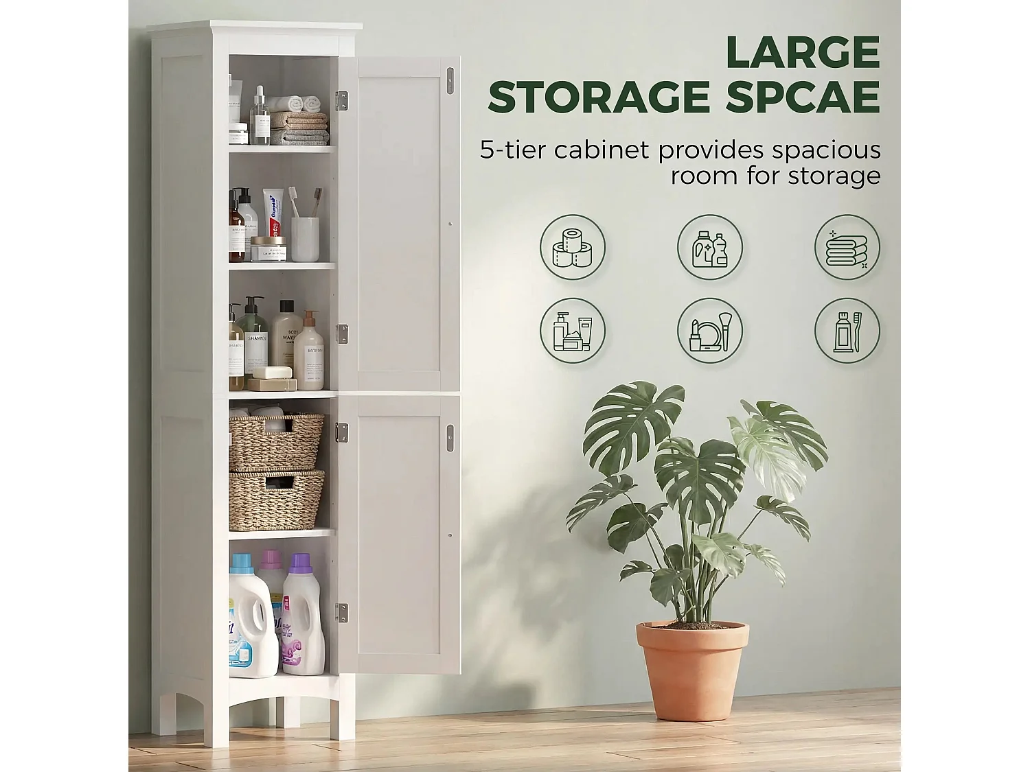 Barila 160cm Slim Tall Bathroom Storage Cabinet White