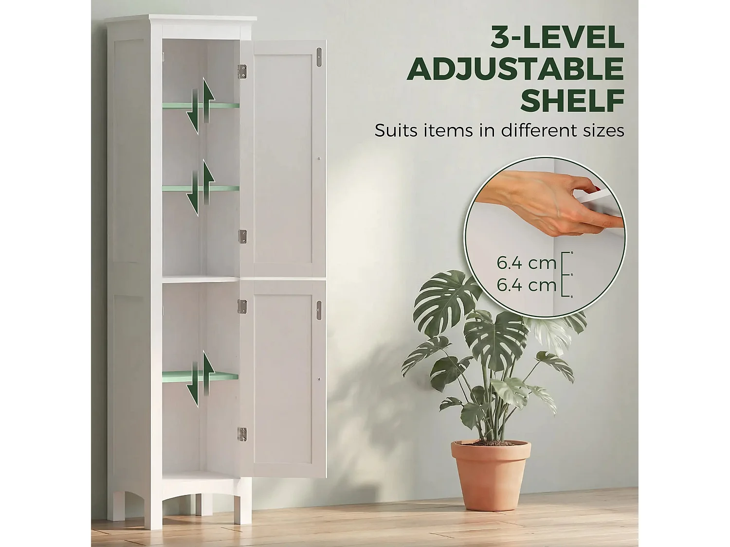 Barila 160cm Slim Tall Bathroom Storage Cabinet White