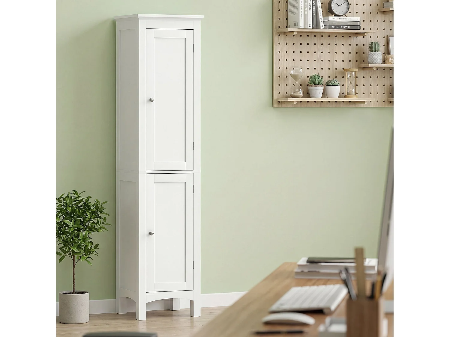 Barila 160cm Slim Tall Bathroom Storage Cabinet White