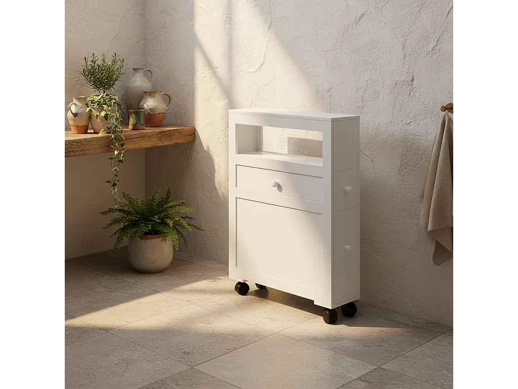 Minbalu Narrow Rolling Bathroom Storage Unit 2 Drawers Wheels White
