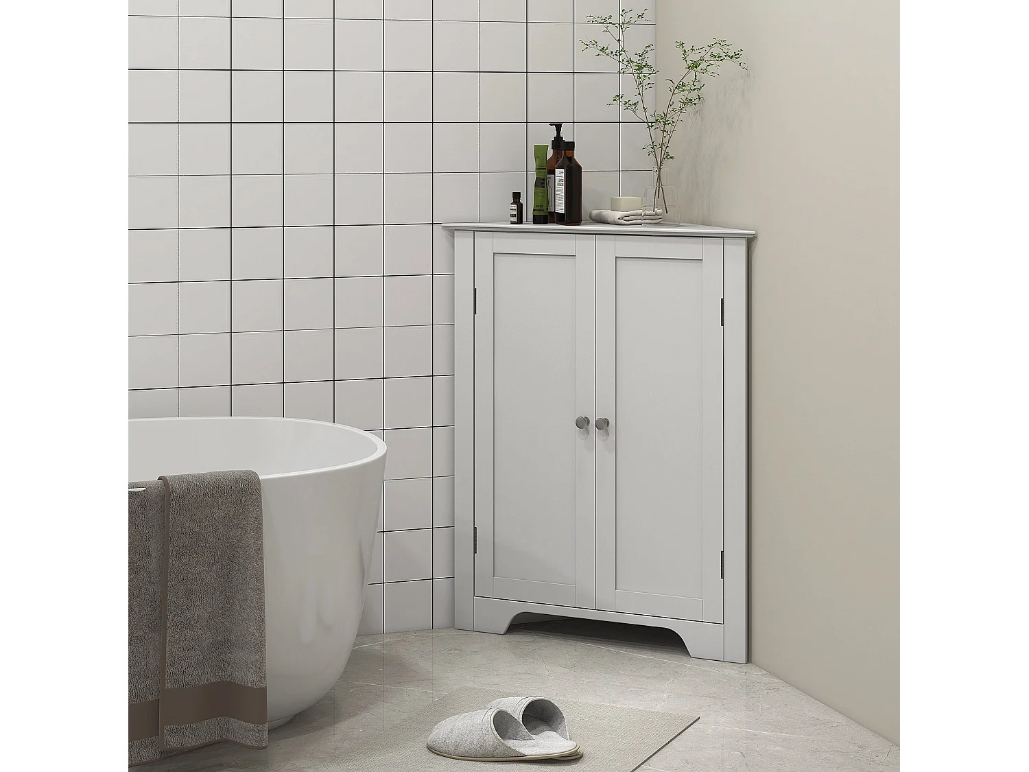 Zipaka Corner Bathroom Cabinet Antique White Recessed Door Adjustable Shelves