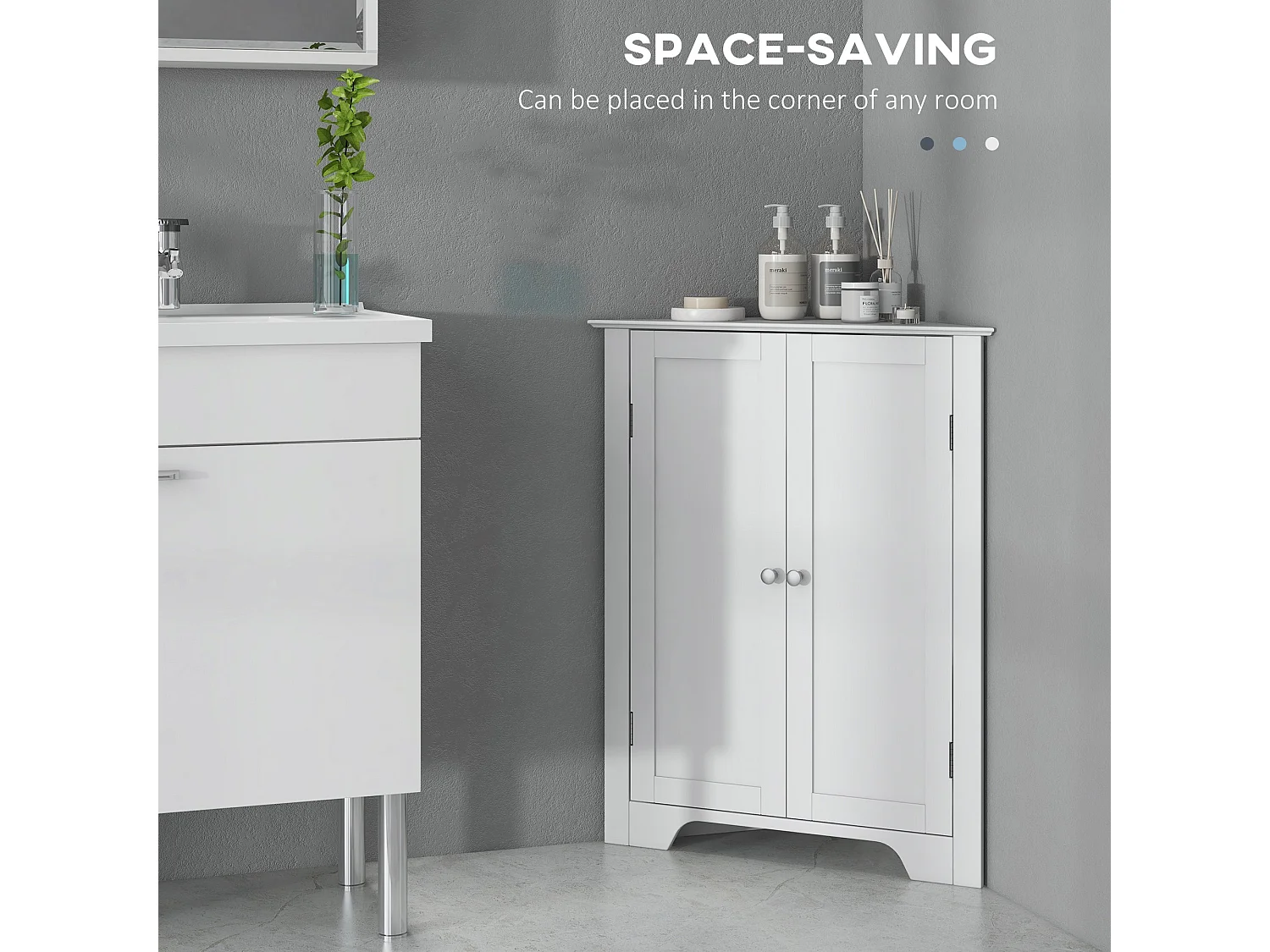 Zipaka Corner Bathroom Cabinet Antique White Recessed Door Adjustable Shelves