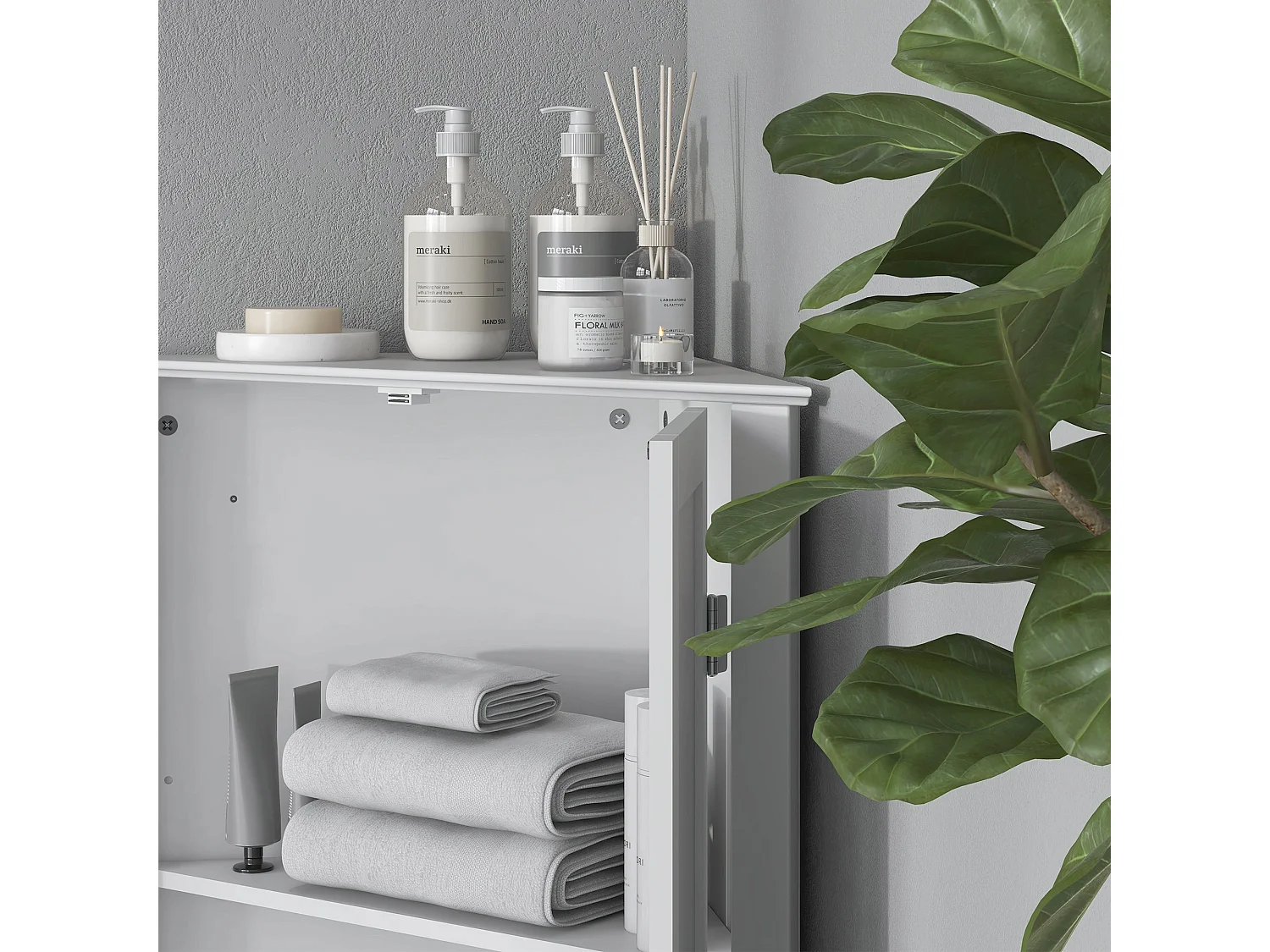 Zipaka Corner Bathroom Cabinet Antique White Recessed Door Adjustable Shelves