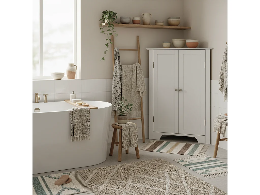 Zipaka Corner Bathroom Cabinet Antique White Recessed Door Adjustable Shelves