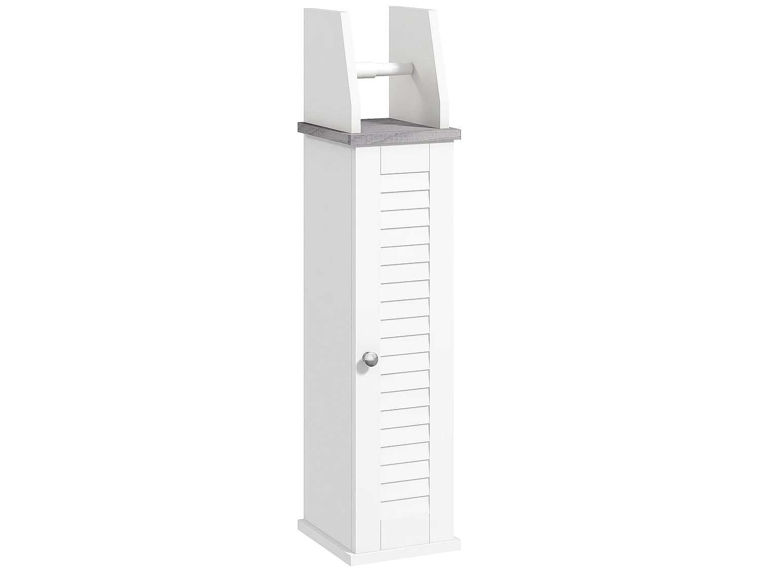 Semike Slim Bathroom Floor Cabinet with Toilet Roll Holder and Adjustable Shelf White Grey