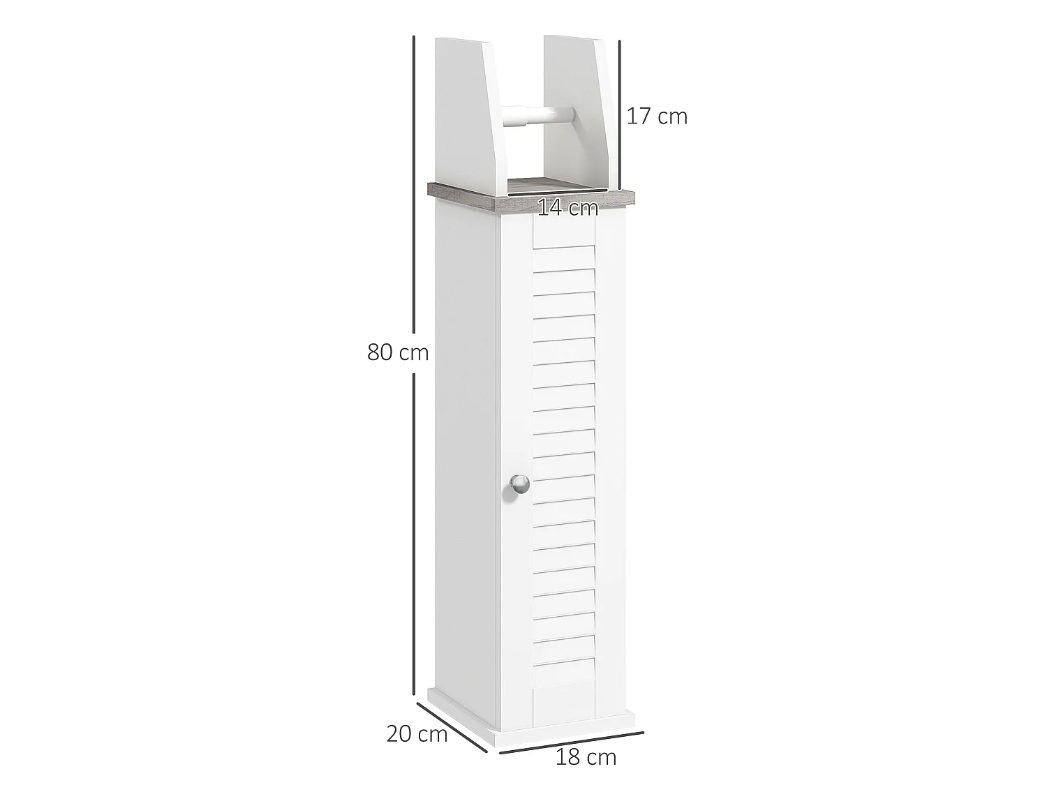 Semike Slim Bathroom Floor Cabinet with Toilet Roll Holder and Adjustable Shelf White Grey