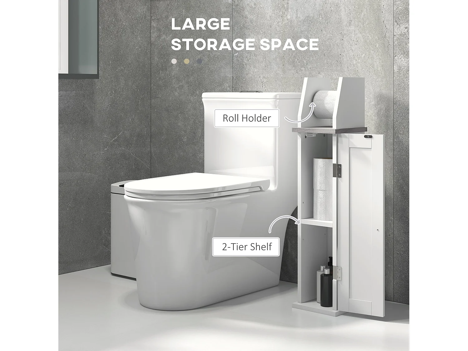 Semike Slim Bathroom Floor Cabinet with Toilet Roll Holder and Adjustable Shelf White Grey