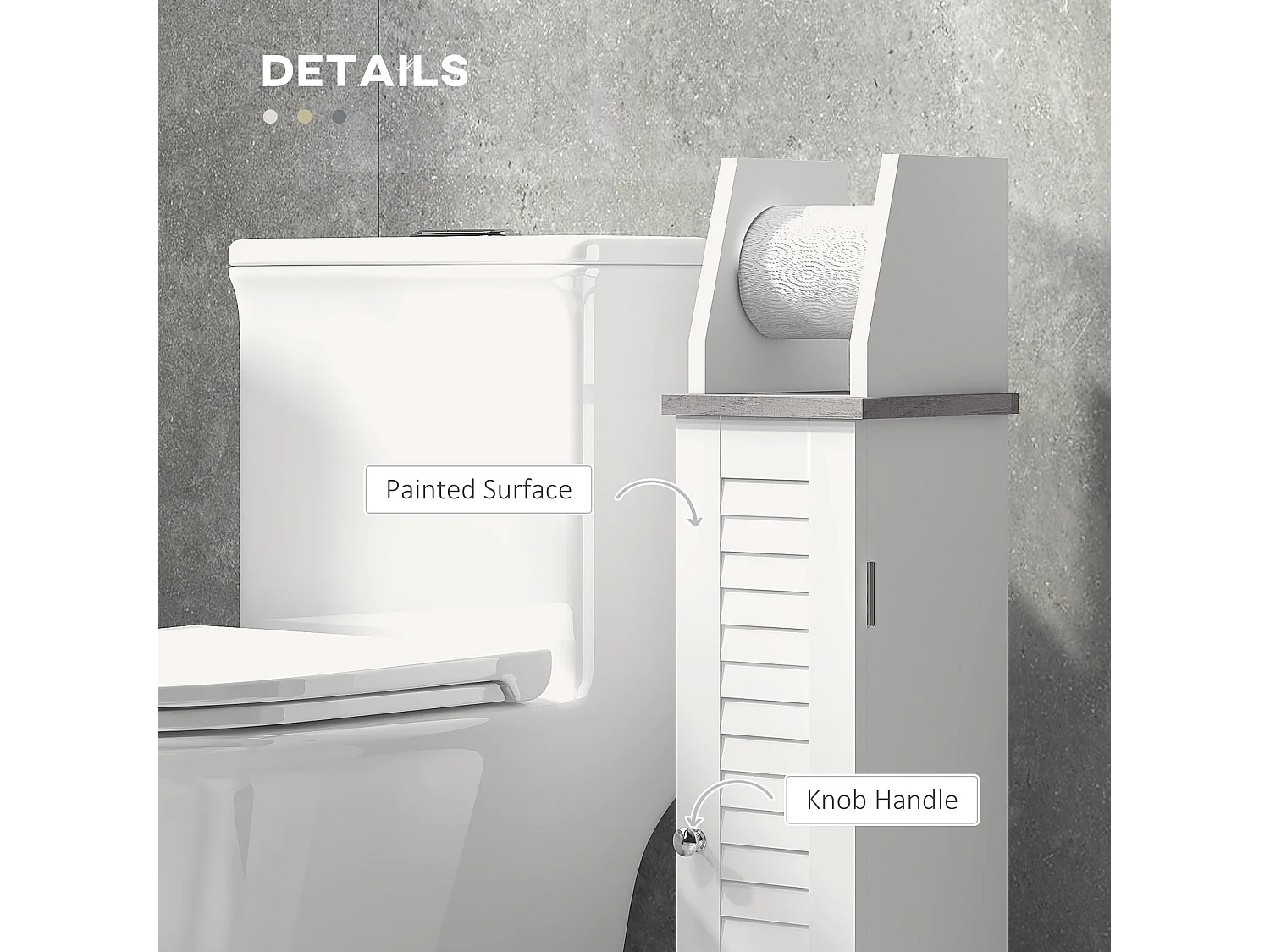 Semike Slim Bathroom Floor Cabinet with Toilet Roll Holder and Adjustable Shelf White Grey