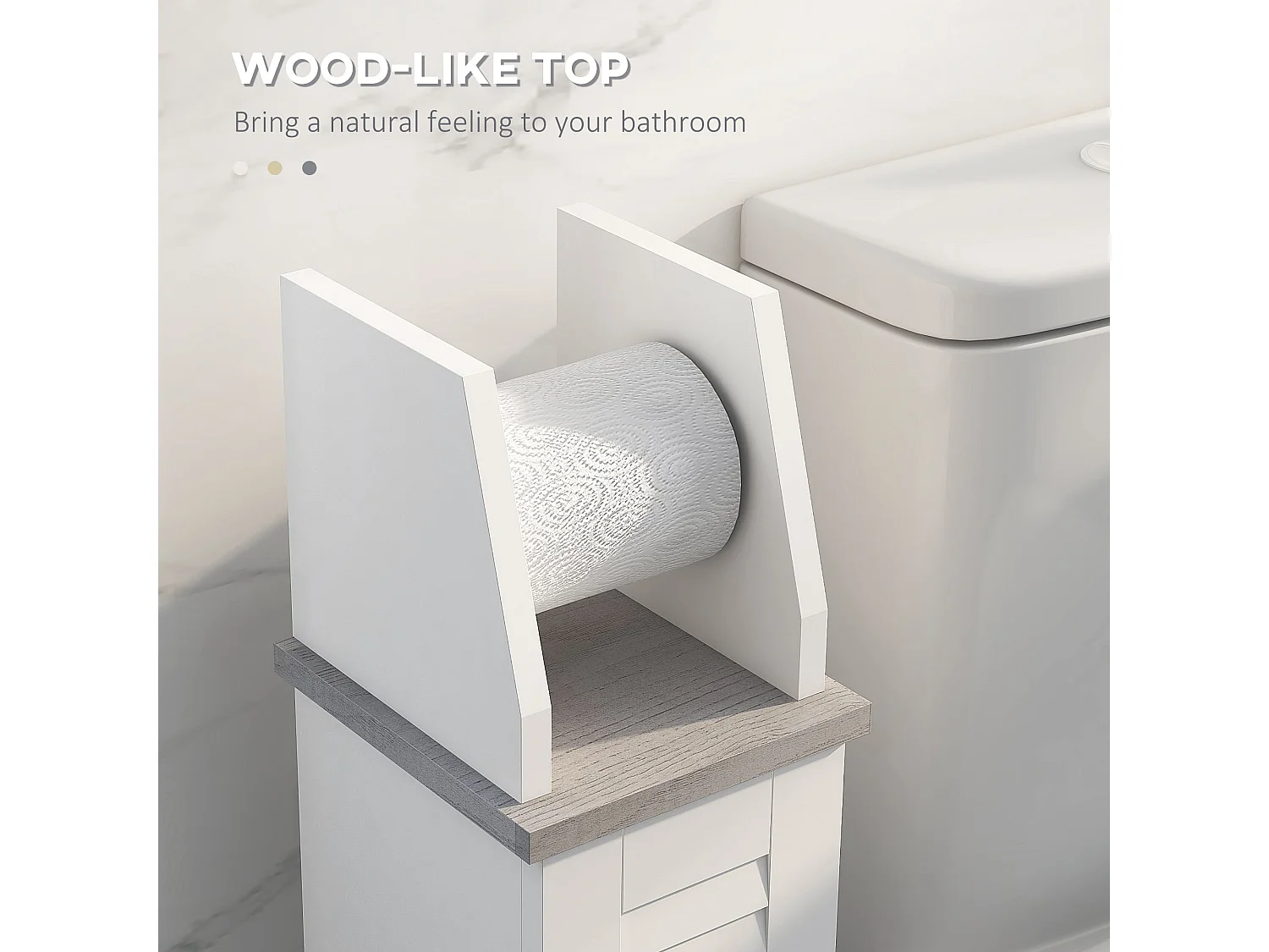 Semike Slim Bathroom Floor Cabinet with Toilet Roll Holder and Adjustable Shelf White Grey