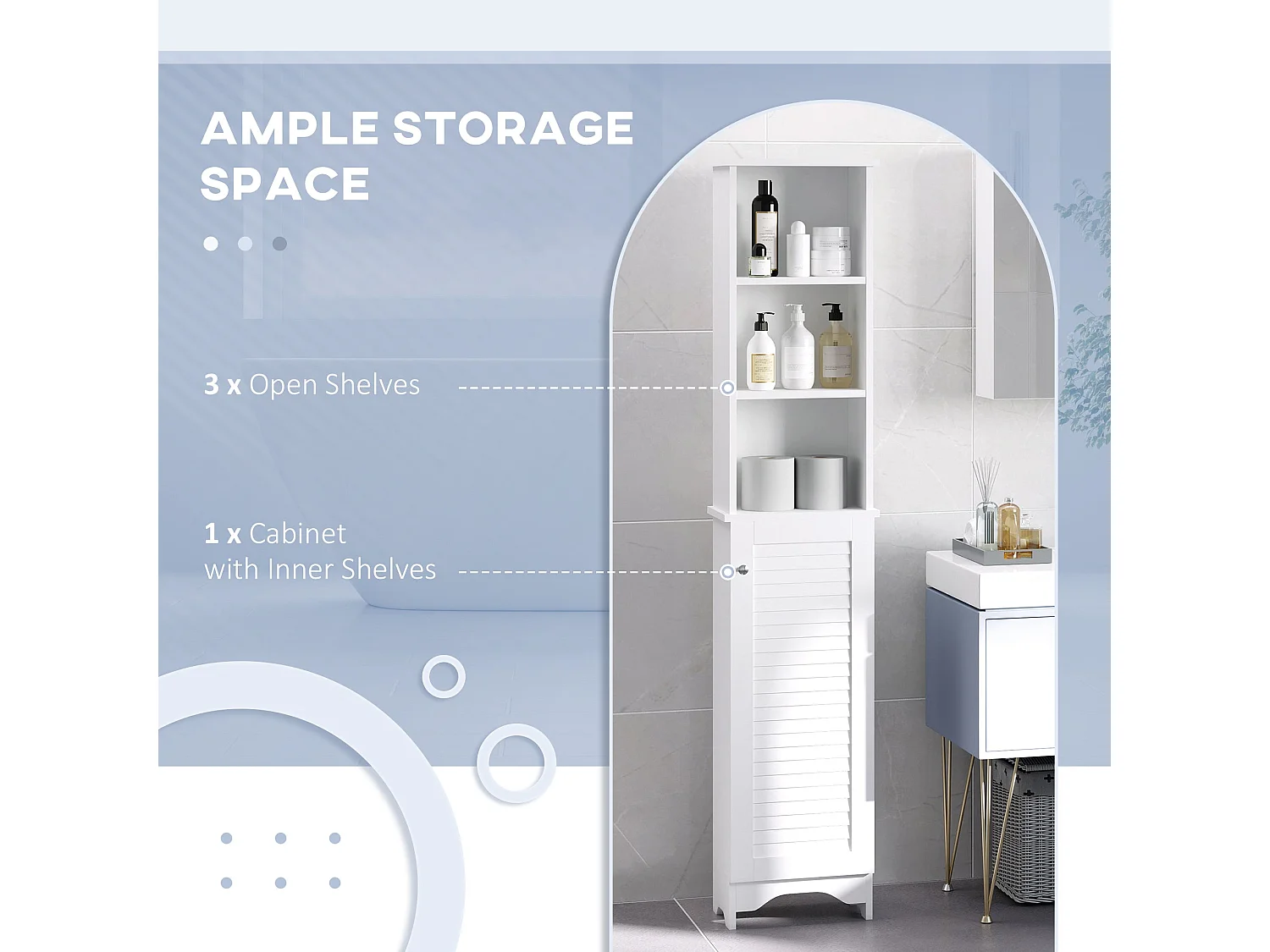 Nesaco Slim Tall Bathroom Storage Cabinet with Shutter Door and Adjustable Shelves White