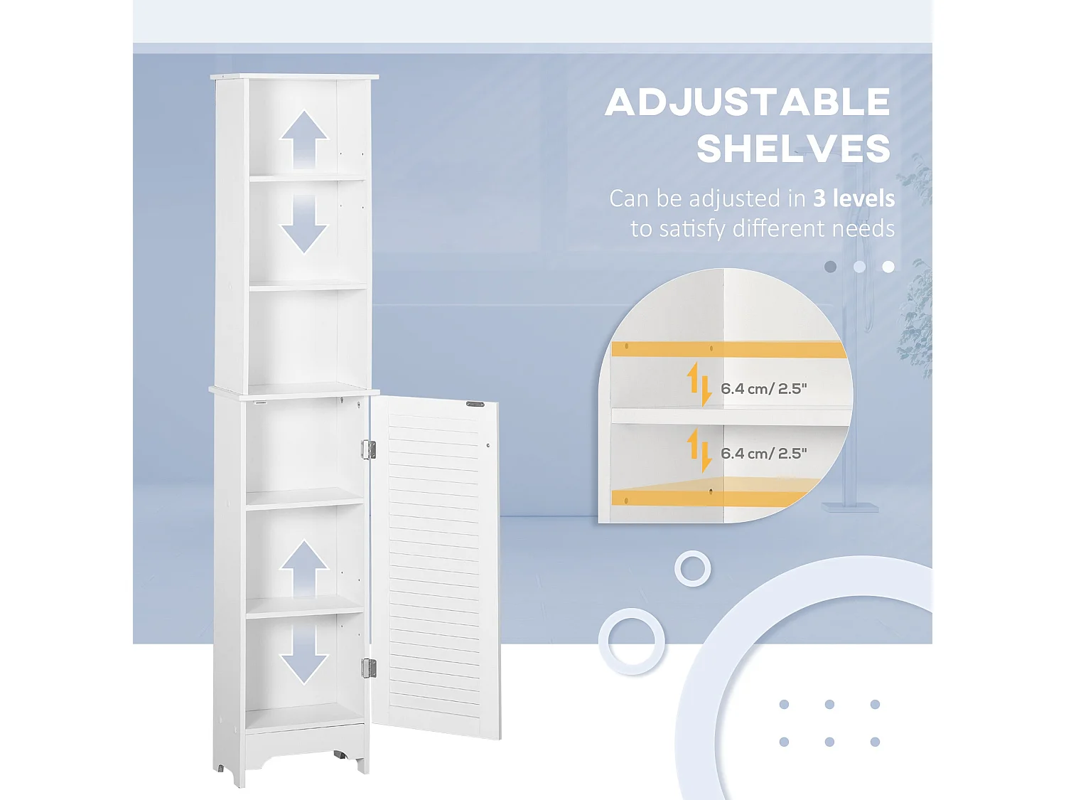 Nesaco Slim Tall Bathroom Storage Cabinet with Shutter Door and Adjustable Shelves White