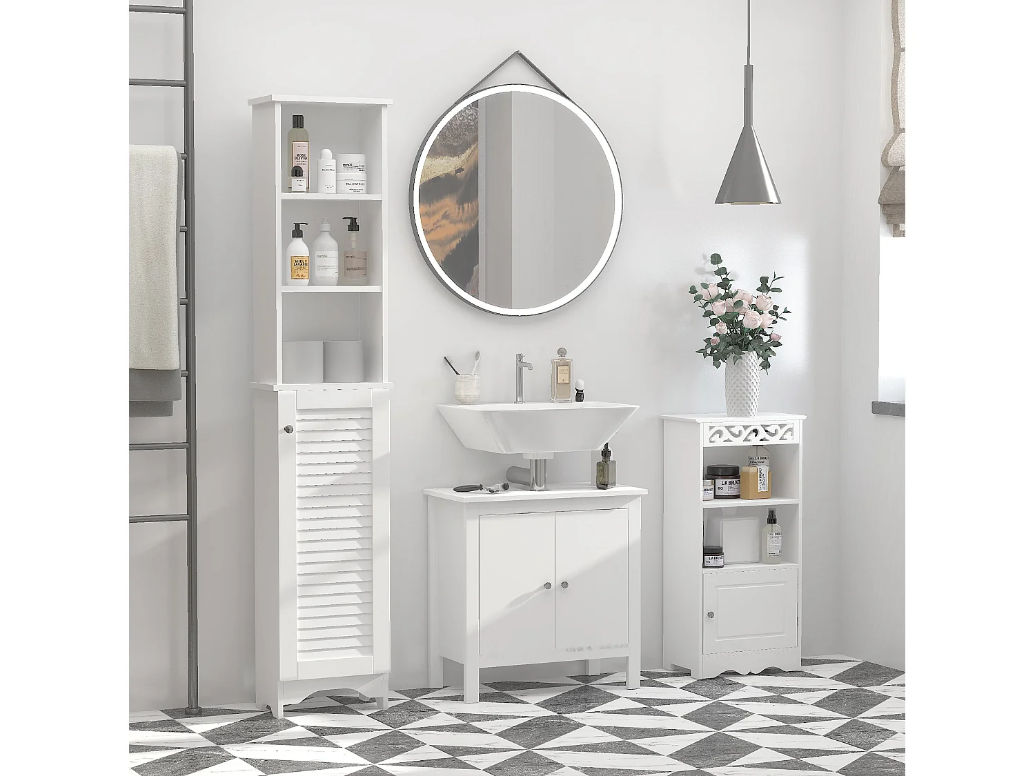 Nesaco Slim Tall Bathroom Storage Cabinet with Shutter Door and Adjustable Shelves White