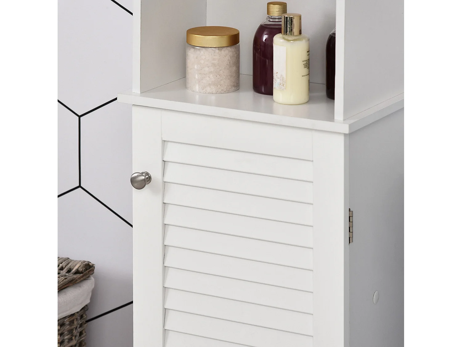 Nesaco Slim Tall Bathroom Storage Cabinet with Shutter Door and Adjustable Shelves White
