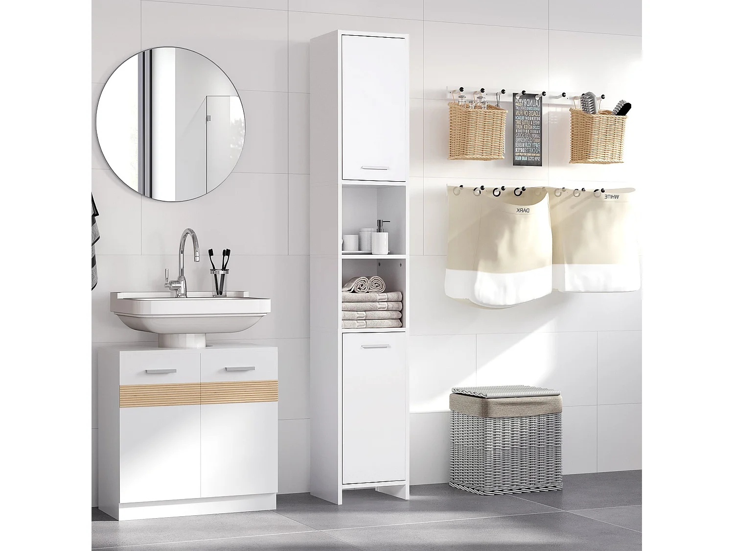 Ridila Tall White Storage Cabinet Adjustable Shelves Hinged Doors Anti Tip