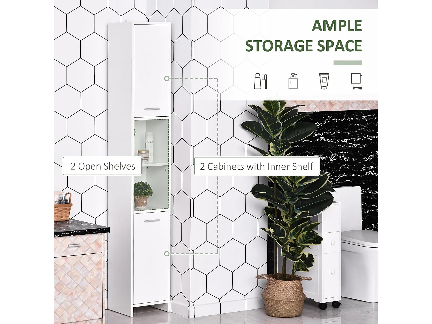 Ridila Tall White Storage Cabinet Adjustable Shelves Hinged Doors Anti Tip
