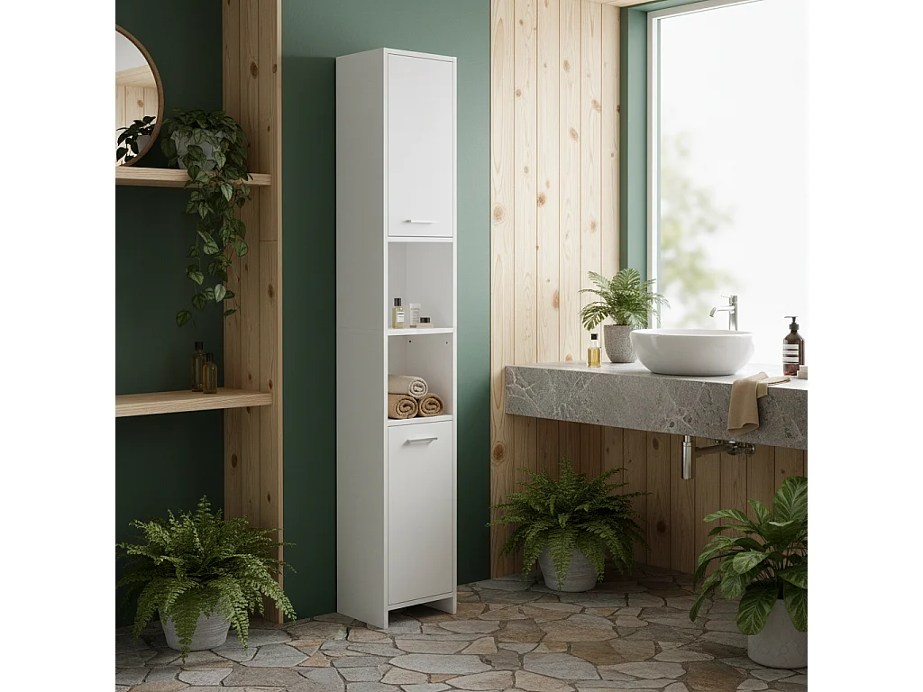 Ridila Tall White Storage Cabinet Adjustable Shelves Hinged Doors Anti Tip