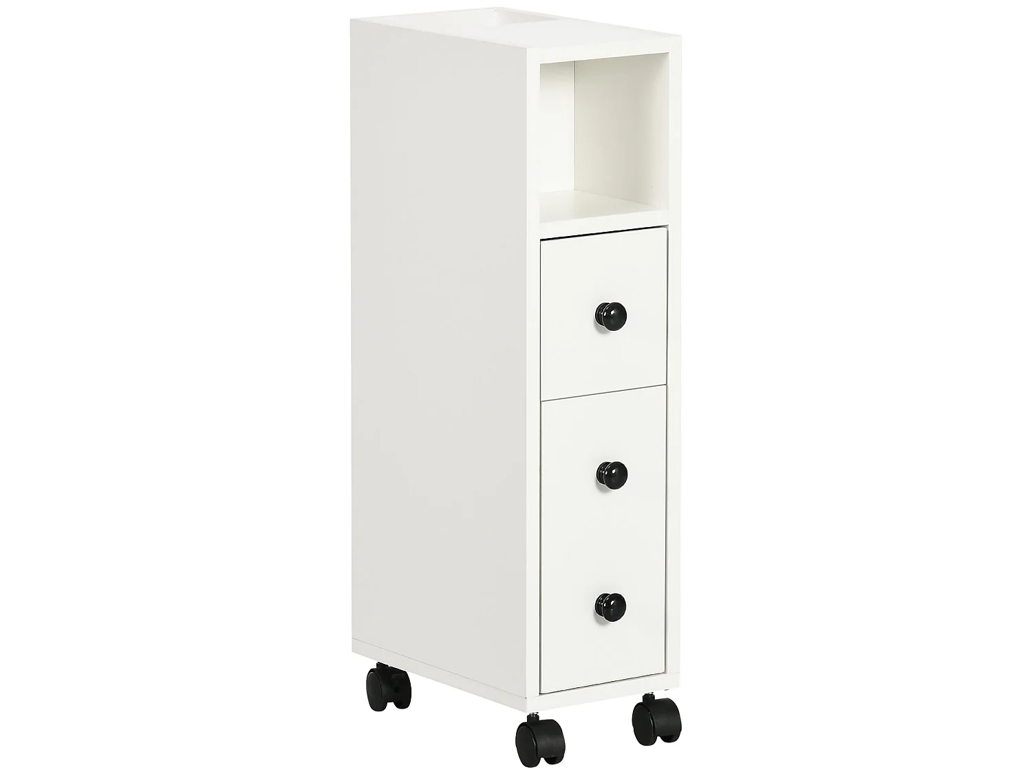 Toveka Slimline Bathroom Storage Cabinet White Mobile Narrow Unit with Drawer and Open Shelves