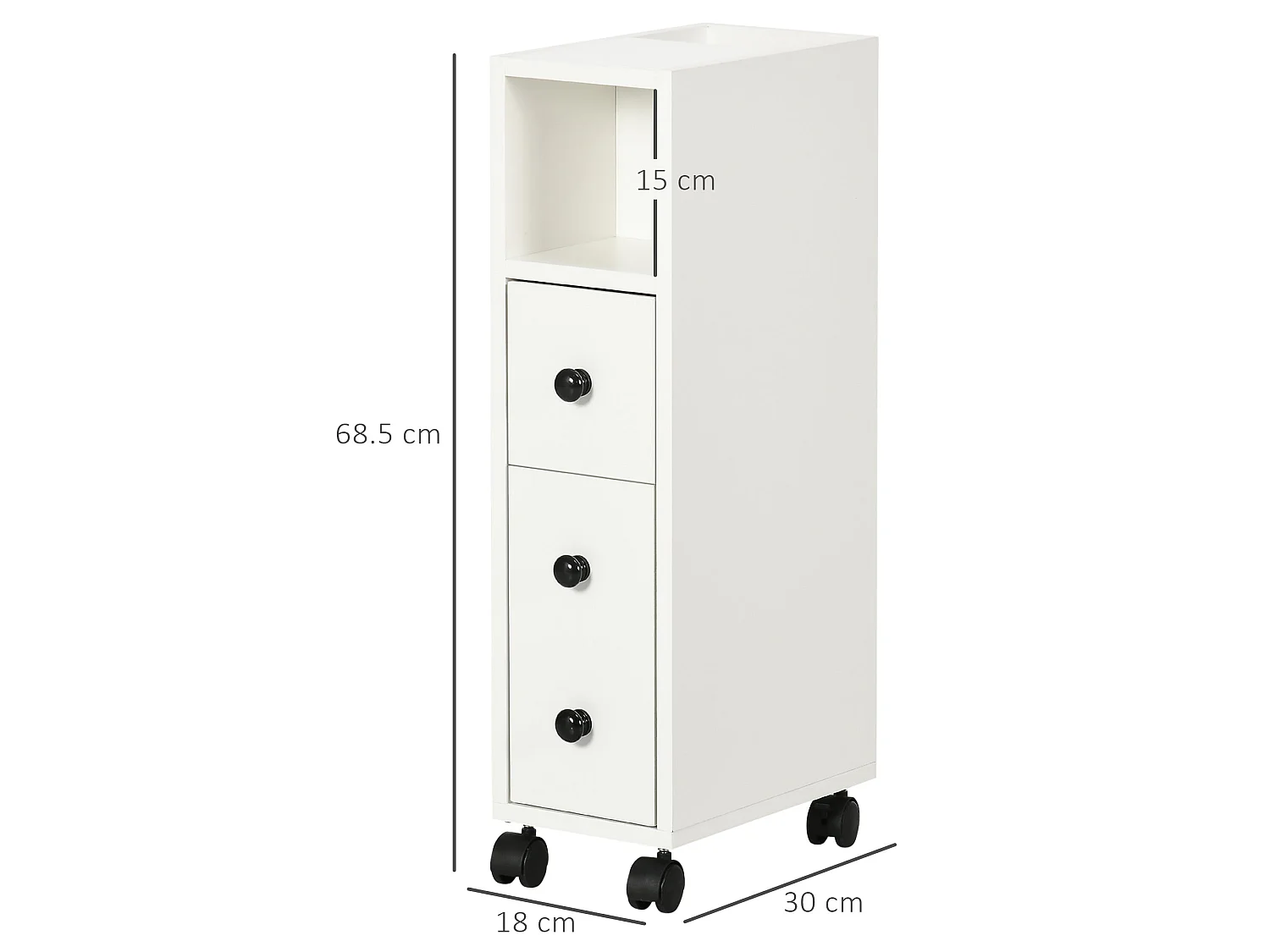 Toveka Slimline Bathroom Storage Cabinet White Mobile Narrow Unit with Drawer and Open Shelves