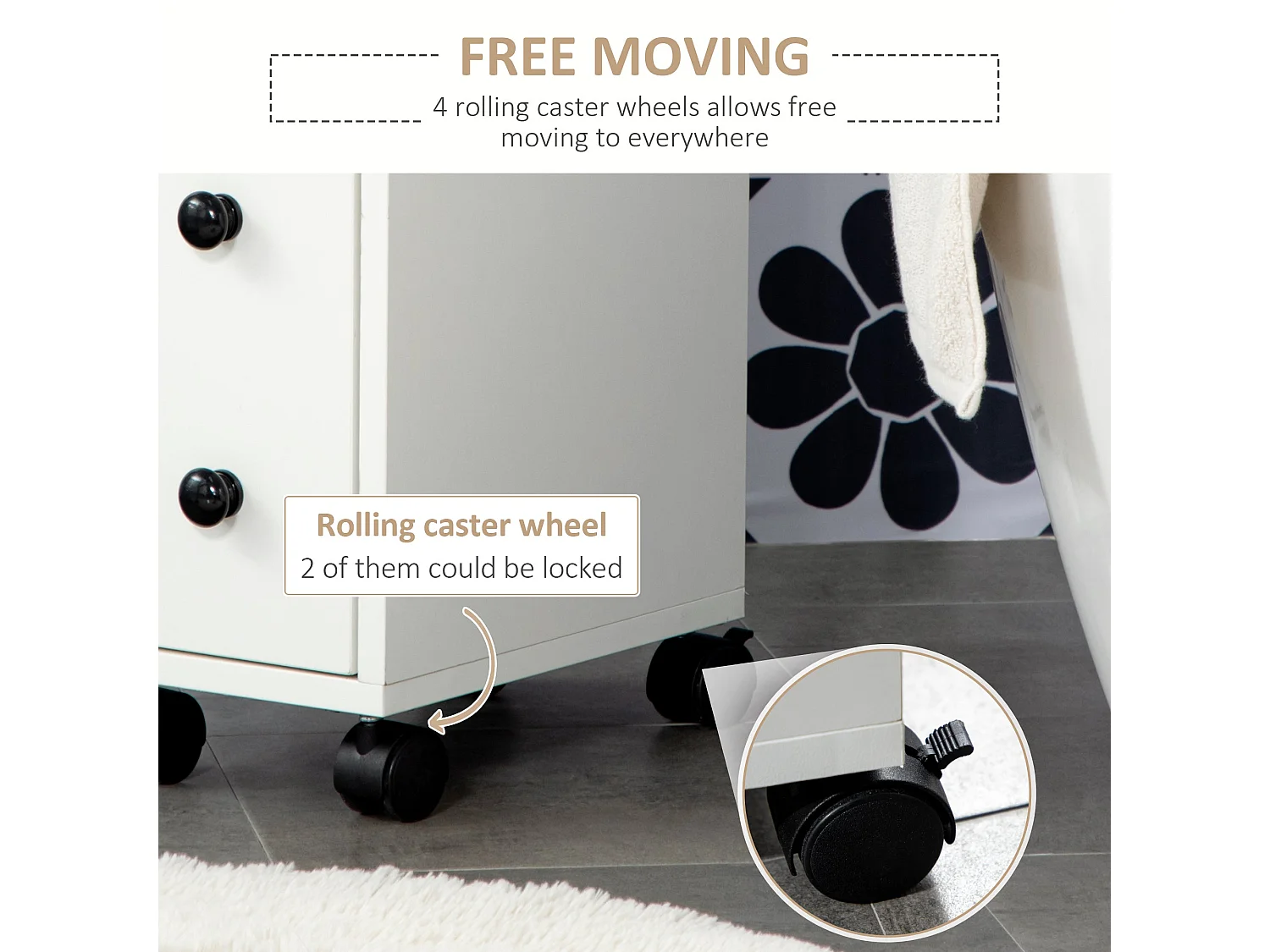 Toveka Slimline Bathroom Storage Cabinet White Mobile Narrow Unit with Drawer and Open Shelves