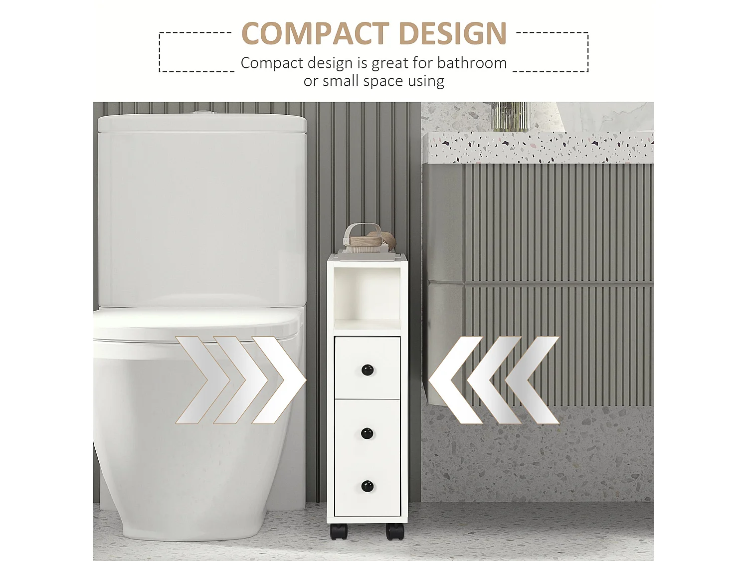 Toveka Slimline Bathroom Storage Cabinet White Mobile Narrow Unit with Drawer and Open Shelves