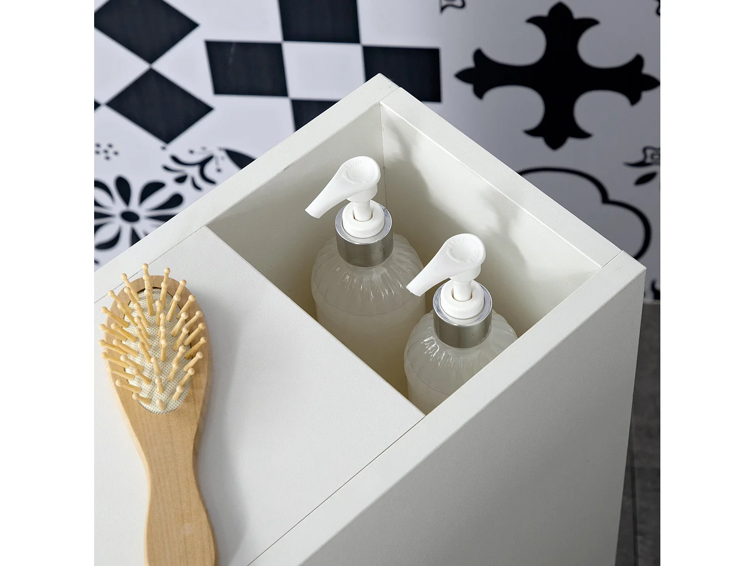 Toveka Slimline Bathroom Storage Cabinet White Mobile Narrow Unit with Drawer and Open Shelves