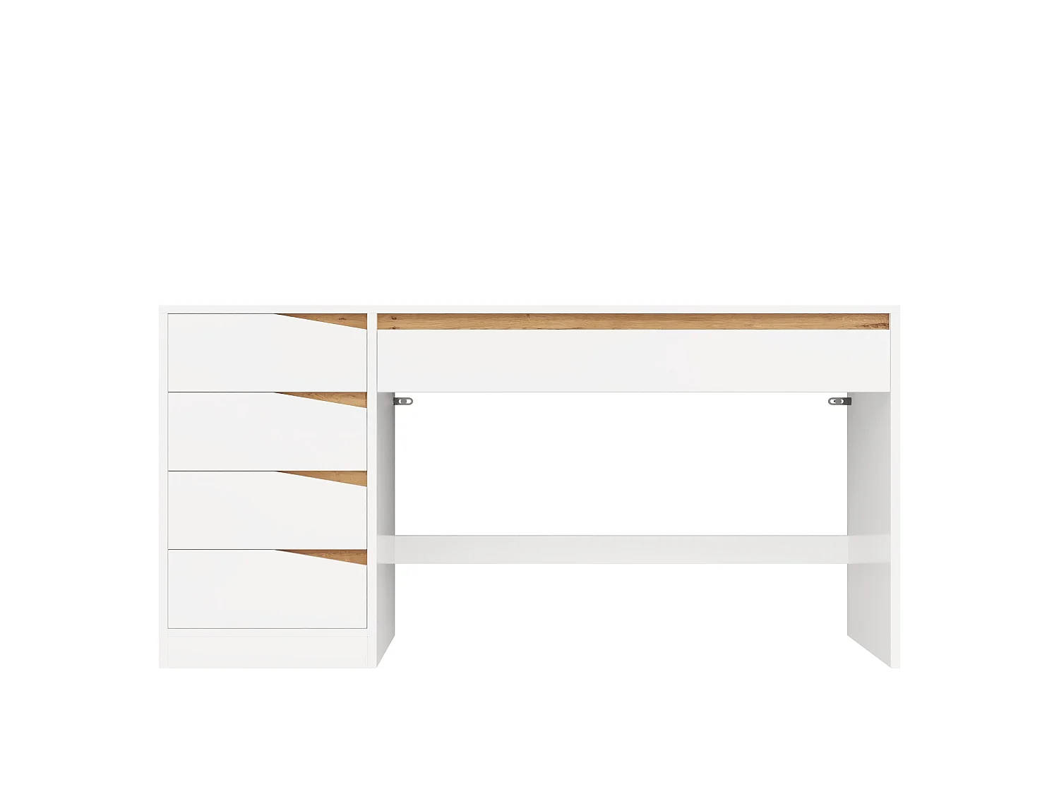 Bureau avec 5 tiroirs 140x50x78cm cm - Grand plateau - Coiffeuse avec rangements - Panneaux de particules - Blanc et naturel