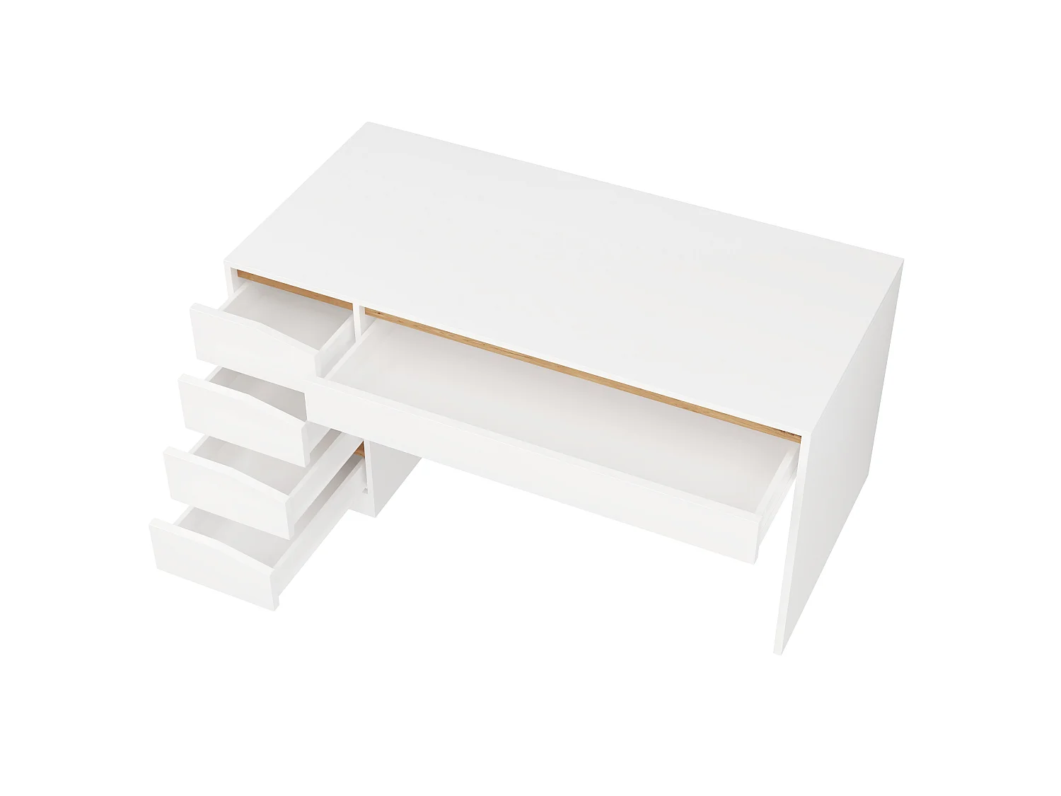 Bureau avec 5 tiroirs 140x50x78cm cm - Grand plateau - Coiffeuse avec rangements - Panneaux de particules - Blanc et naturel