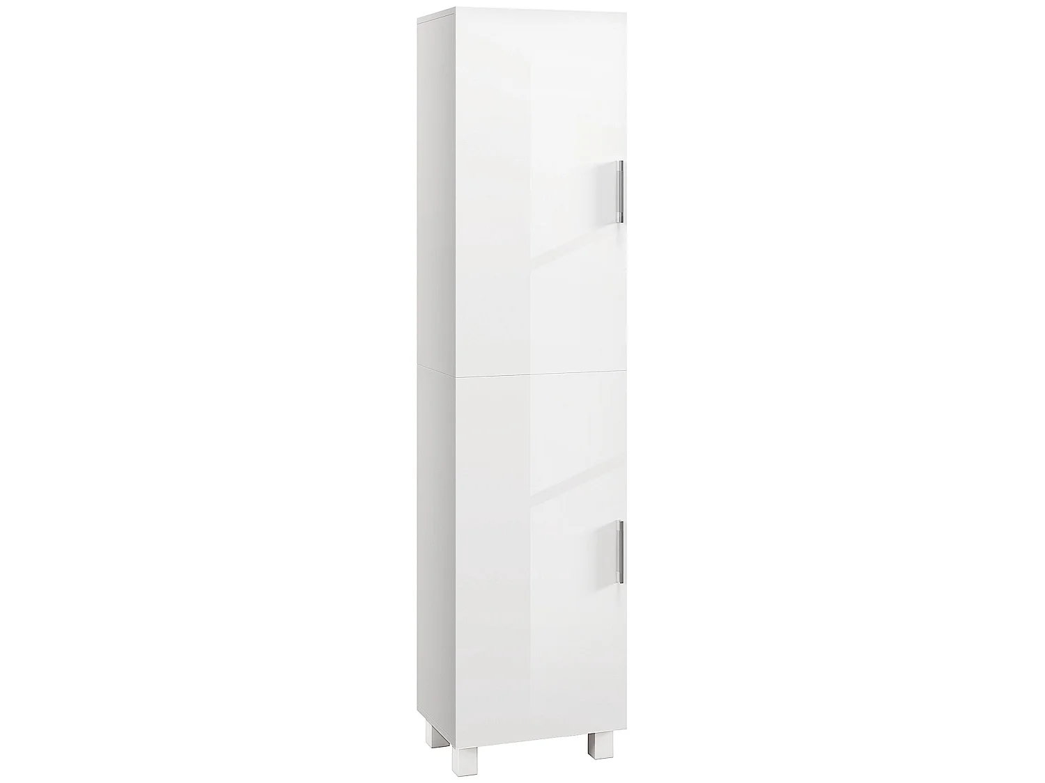 Valatti Freestanding Tall Bathroom Cabinet High Gloss White Adjustable Shelves Double Doors