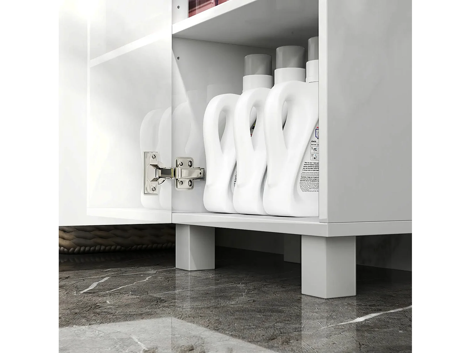 Valatti Freestanding Tall Bathroom Cabinet High Gloss White Adjustable Shelves Double Doors
