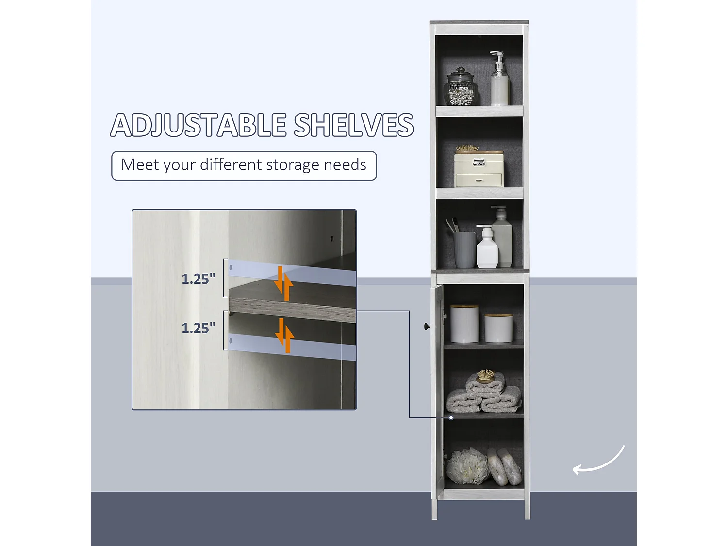 Salata Tall Freestanding Bathroom Storage Cabinet with Mirror Open Shelves Adjustable Interior Antique White