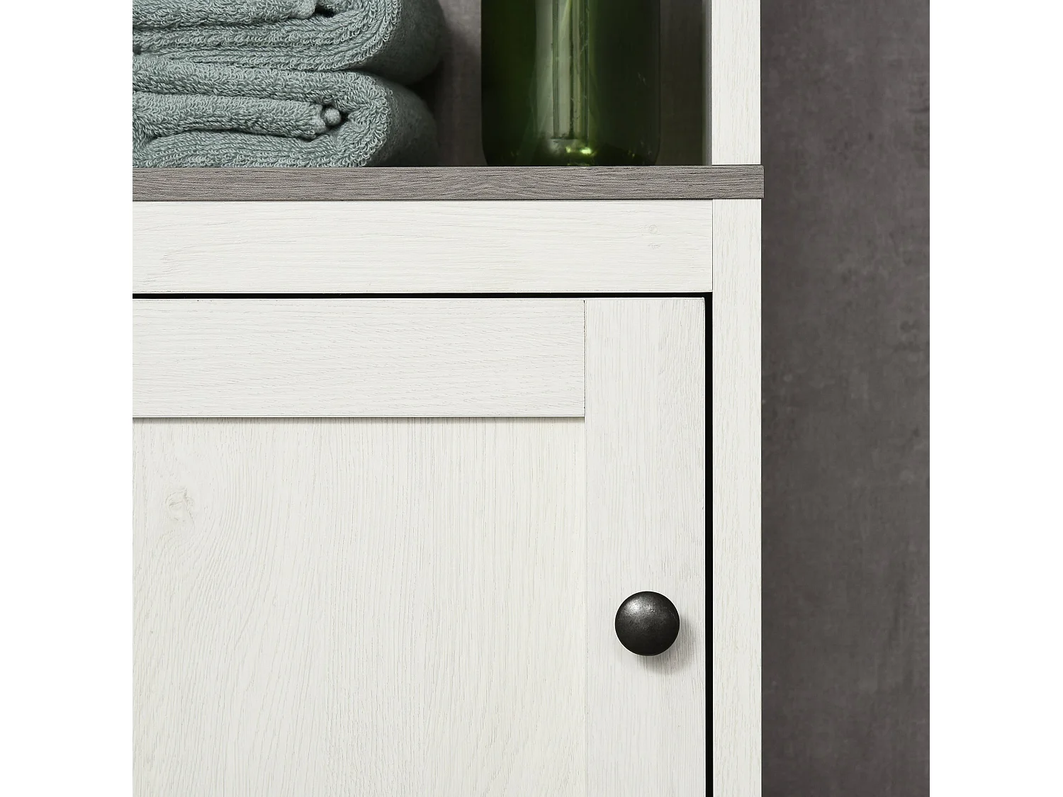 Salata Tall Freestanding Bathroom Storage Cabinet with Mirror Open Shelves Adjustable Interior Antique White
