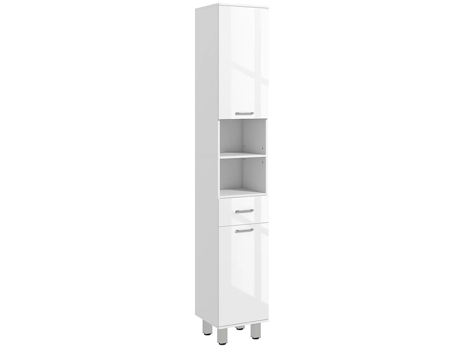 Secoli Tall Slim High Gloss White Storage Cabinet 180cm Bathroom Cupboard with Drawers Shelves and Double Doors