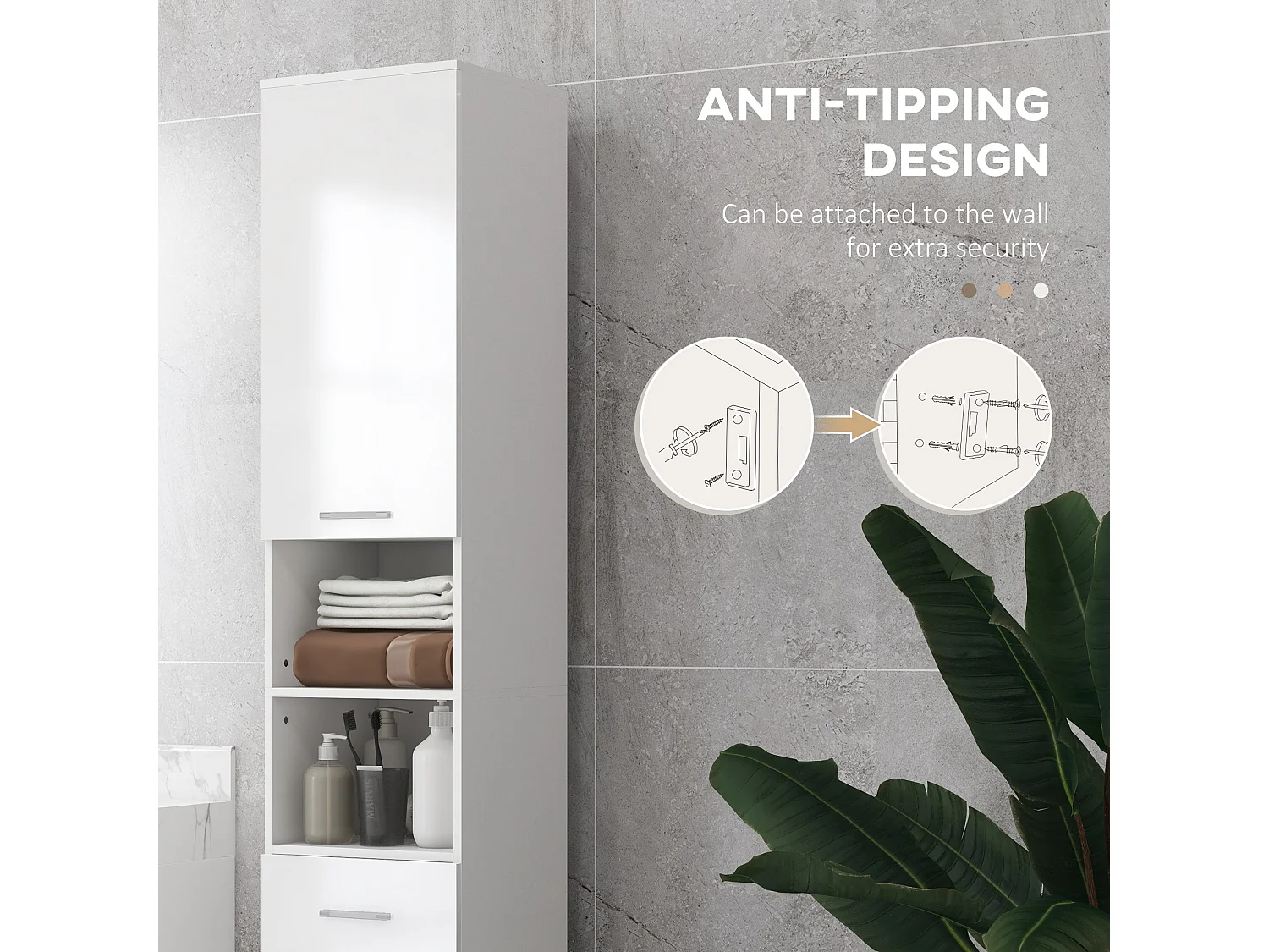 Secoli Tall Slim High Gloss White Storage Cabinet 180cm Bathroom Cupboard with Drawers Shelves and Double Doors